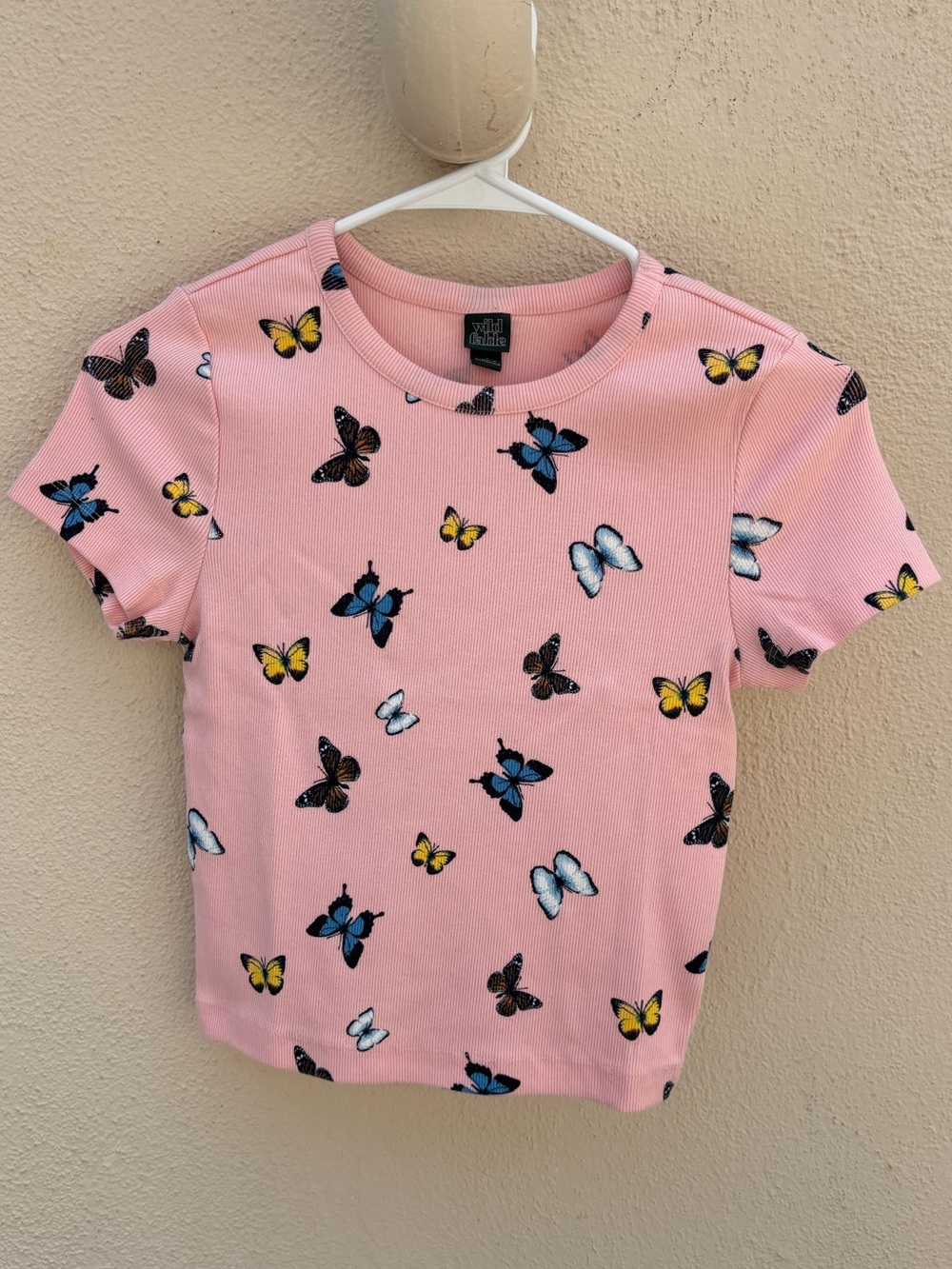 Wild Fable Light Pink Butterfly Ribbed Baby Tee